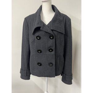 Vtg Y2K Jacket Women's Large Wool Blend Double Breasted Peacoat Charcoal Gray
